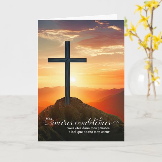 French Language Condoleances Sympathy Sunset Cross Karte (Gelbe Blume)