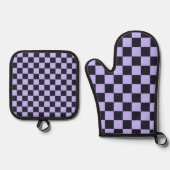 French lilac checkerboard pattern ofenhandschuh & Topflappen-Set (Vorderseite)