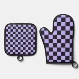 French lilac checkerboard pattern ofenhandschuh & Topflappen-Set