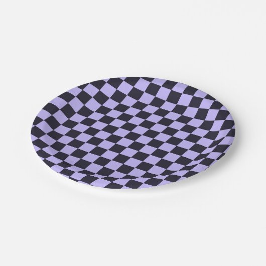 French lilac checkerboard pattern pappteller (Schrägansicht)