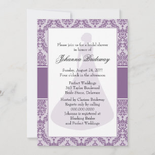 French Lilac Damask Brautparty Einladung