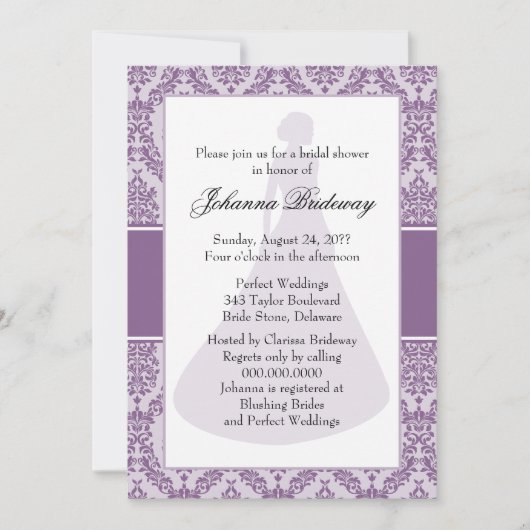 French Lilac Damask Brautparty Einladung (Vorderseite)