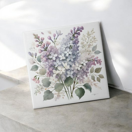 French Lilac Watercolor Floral Eleganter Frühling  Fliese