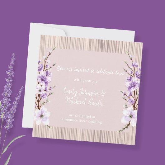 French Lilac wedding invitations rustic