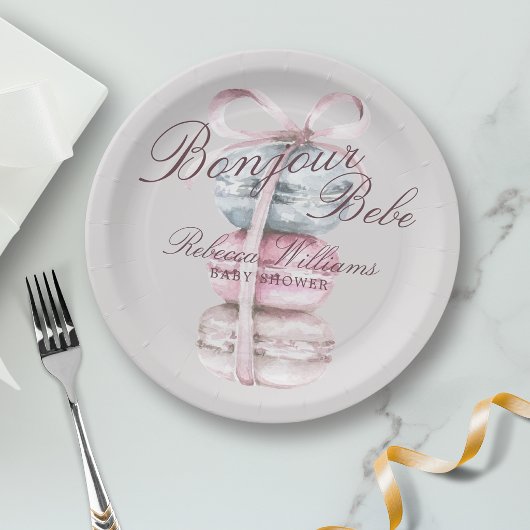 French Macaron Bonjour Bebe Baby Dusche Pappteller