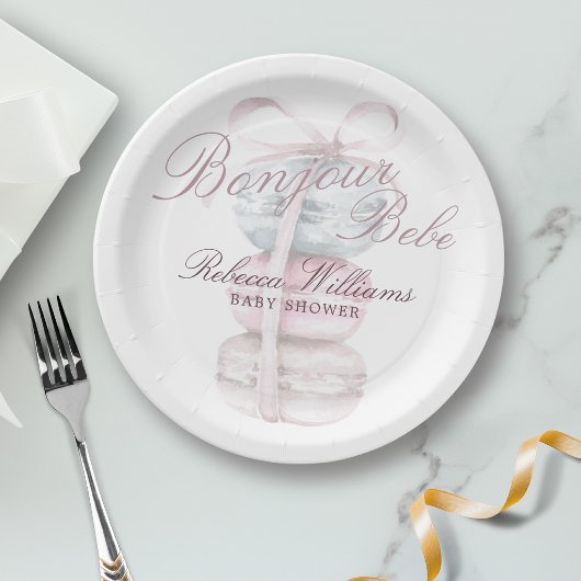 French Macaron Bonjour Bebe Baby Dusche Pappteller
