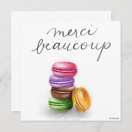 French Macaron Merci Beaucoup Dankeskarte (Vorne/Hinten)
