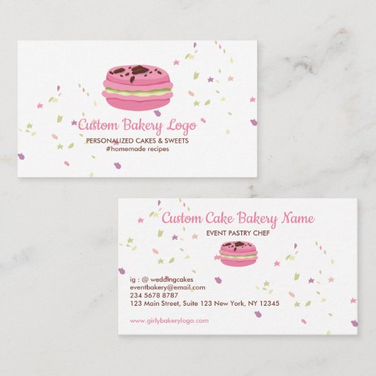 French Macaron Stars Elegante Bäckerei Koch Visitenkarte (Vorne/Hinten)