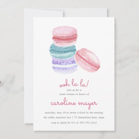 French Macarons 16 . Geburtstag Party Einladung (Vorderseite)