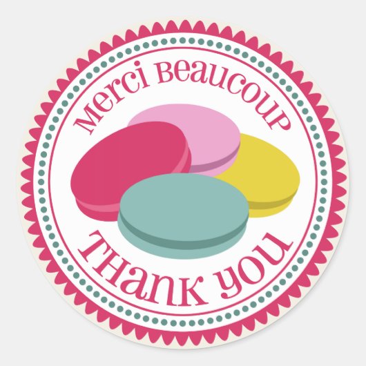 French Macarons Merci Umschlag Aufkleber Sticker (Vorderseite)