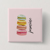 French Macarons Watercolor Mit Monogramm Button (Vorderseite)