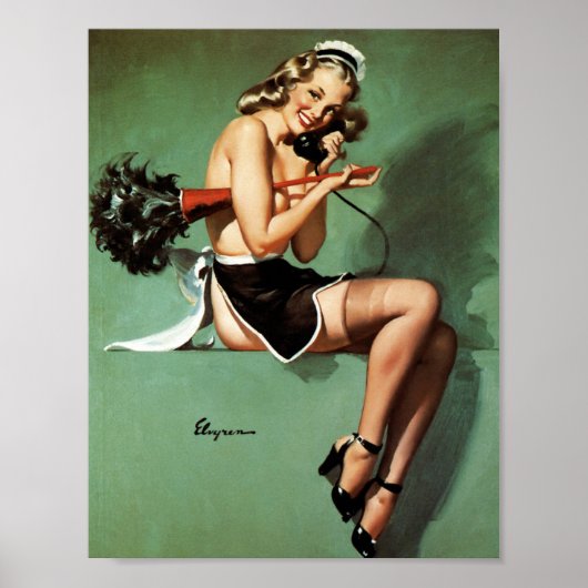 French Maid with Duster Pin Up Poster (Vorne)