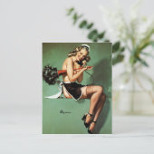 French Maid with Duster Pin Up Postkarte (Stehend Vorderseite)