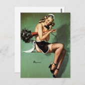 French Maid with Duster Pin Up Postkarte (Vorne/Hinten)