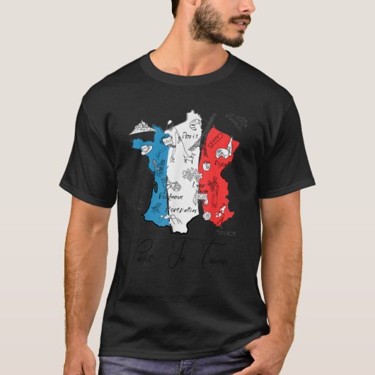 French Map Travel Souvenir France Flag Love Paris  T-Shirt (Vorderseite)