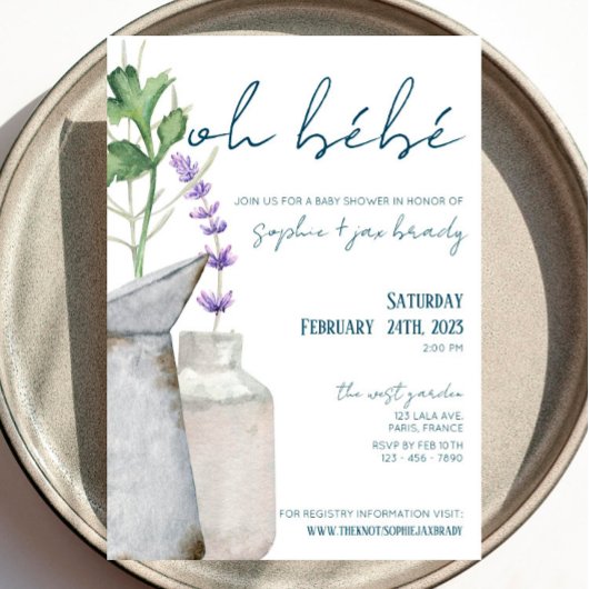 French Market - Flowers - Baby Shower Invitation Einladung