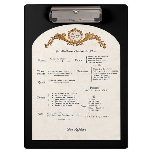French Menu Kitchen Clipboard Klemmbrett (Vorderseite)