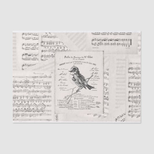French Music Concert Bird Sheet Music Vintag Seidenpapier (Vorderseite)