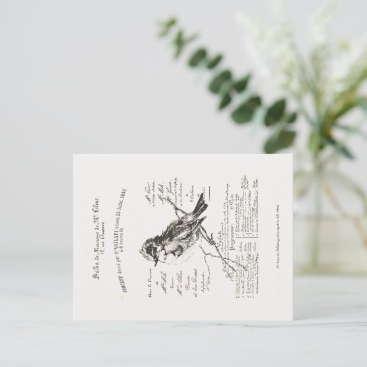 French Music Salon Bird Script Postcard Postkarte (Stehend Vorderseite)