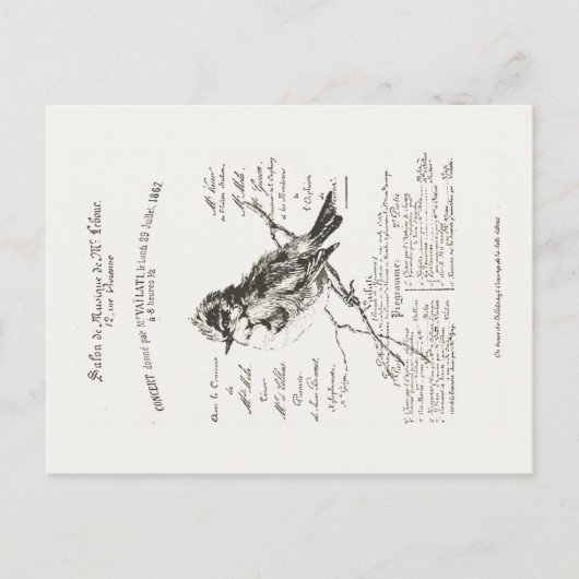 French Music Salon Bird Script Postcard Postkarte (Vorderseite)