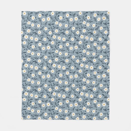 French Navy Blue Modern Farmhouse Daisy Pattern Fleecedecke (Vorderseite)