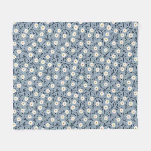 French Navy Blue Modern Farmhouse Daisy Pattern Fleecedecke (Vorderseite (Horizontal))