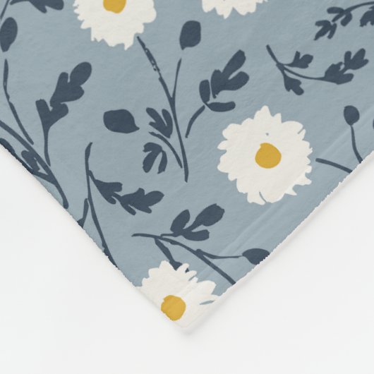 French Navy Blue Modern Farmhouse Daisy Pattern Fleecedecke (Ecke)