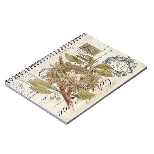 French Nest mit Eggs Spiral Journal Notebook Notizblock (Linke Seite)