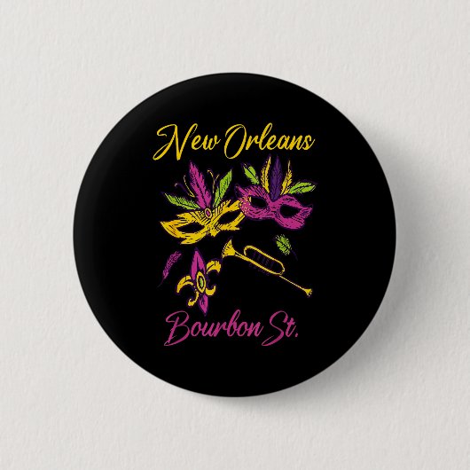 French New Orleans Mardi Gras Souvenir Bourbon Str Button (Vorderseite)