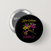 French New Orleans Mardi Gras Souvenir Bourbon Str Button (Vorne & Hinten)