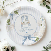 French Nursery Baby Shower Blue Stripes Bow Pappteller