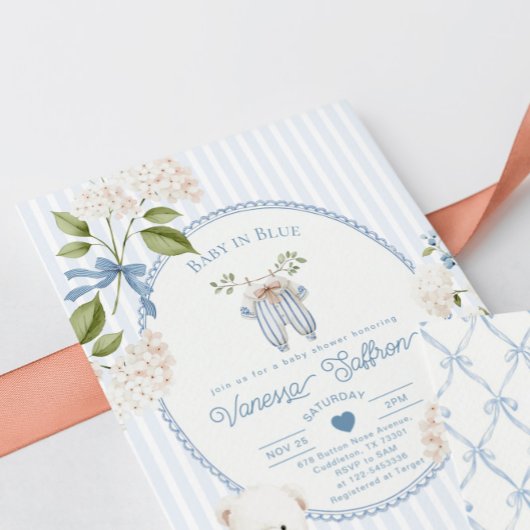 French Nursery Baby Shower Coquette Baby in Blue Einladung