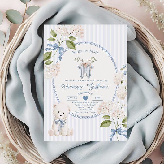 French Nursery Baby Shower Coquette Baby in Blue Einladung