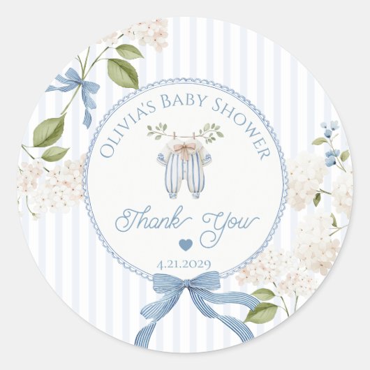 French Nursery Clothesline Baby shower Thank you Runder Aufkleber (Vorderseite)