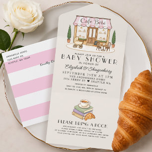 French Paris Cafe Bébé Mädchen Baby Shower All In One Einladung