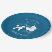 French Poodle Baby Shower Dog Pappteller (Schrägansicht)