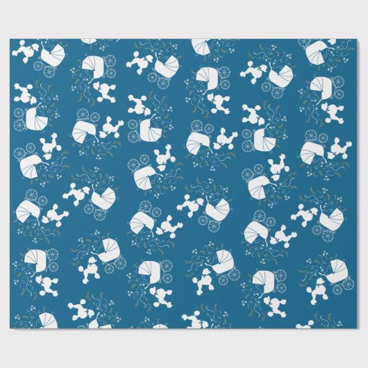 French Poodle Baby Shower Dog Puppy Blue Boy Geschenkpapier (Flach)