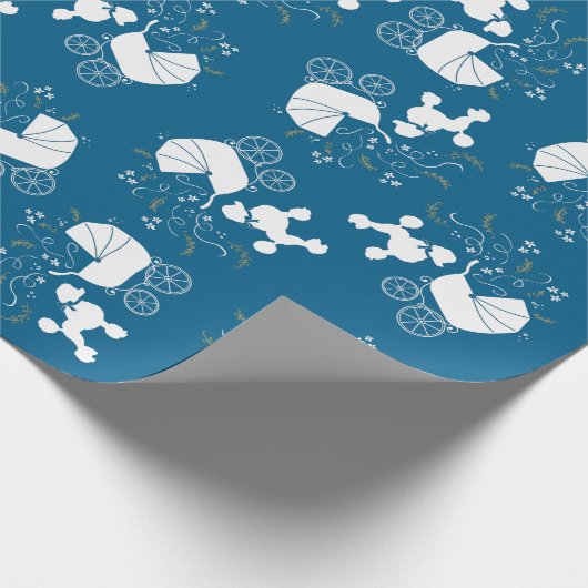 French Poodle Baby Shower Dog Puppy Blue Boy Geschenkpapier (Ecke)