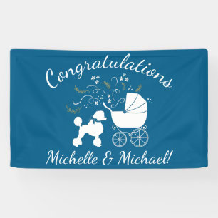 French Poodle Baby Shower Hund Welpe Blue Boy Banner