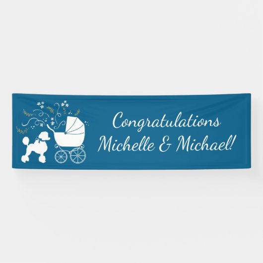 French Poodle Baby Shower Hund Welpe Blue Boy Banner (Horizontal)