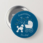 French Poodle Baby Shower Hund Welpe Blue Boy Button (Vorne & Hinten)
