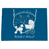 French Poodle Baby Shower Hund Welpe Blue Boy Große Geschenktüte (Vorderseite)