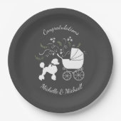 French Poodle Dog Baby Shower Puppy Grau Pappteller (Vorderseite)