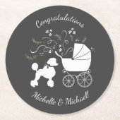 French Poodle Dog Baby Shower Puppy Grau Runder Pappuntersetzer (Vorderseite)