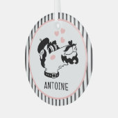 French Poodle Dog Wearing Beret Personalized Name Ornament Aus Glas (Vorderseite links)