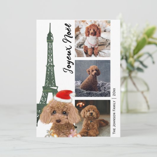 French Poodle Eiffel Tower Foto Paris Weihnachten (Stehend Vorderseite)
