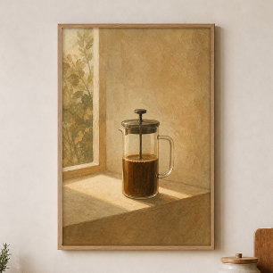 French Press Light Wasserfarben Cottagecore Poster