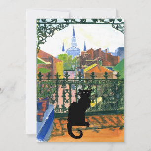 French Quarter Balcony with Black Cat Mitteilungskarte