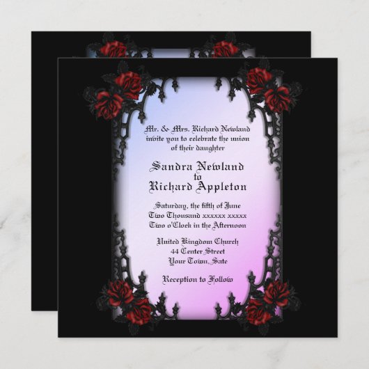 French Quarter Lila Goth Theme Hochzeit Einladung (Vorne/Hinten)