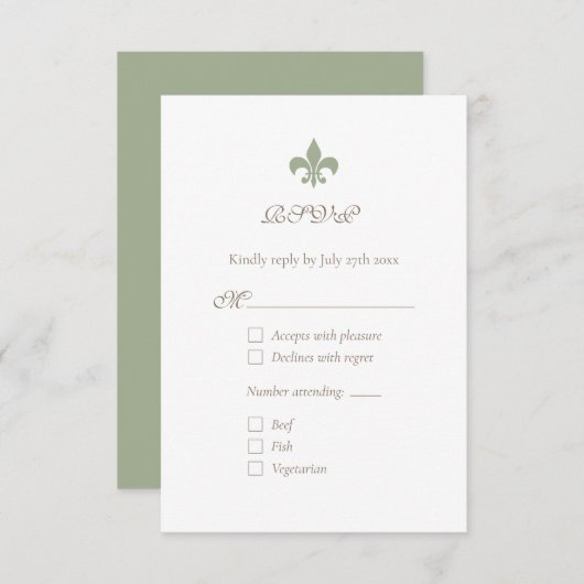 French Regency Green Lilie Chic RSVP Karte (Vorne/Hinten)